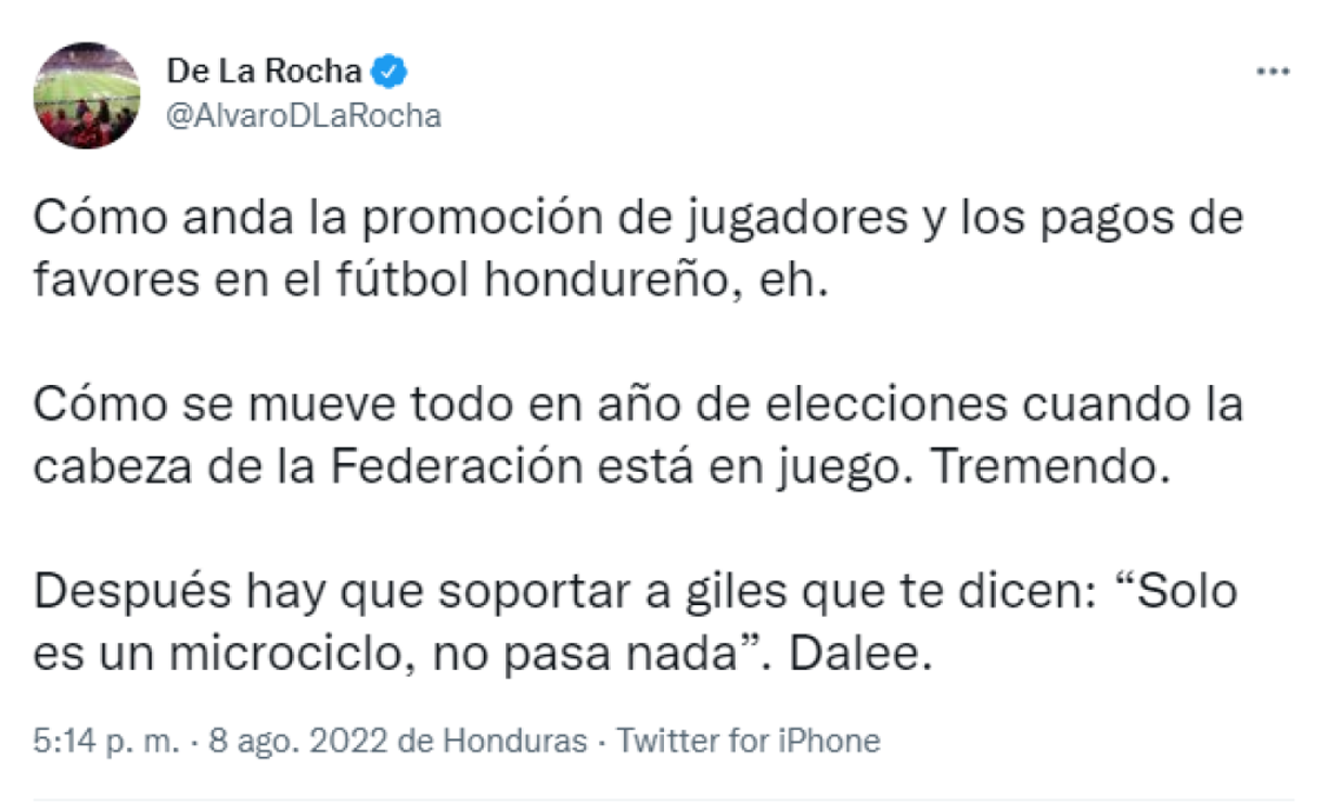 El periodista Álvaro de la Rocha dejó este comentario... 