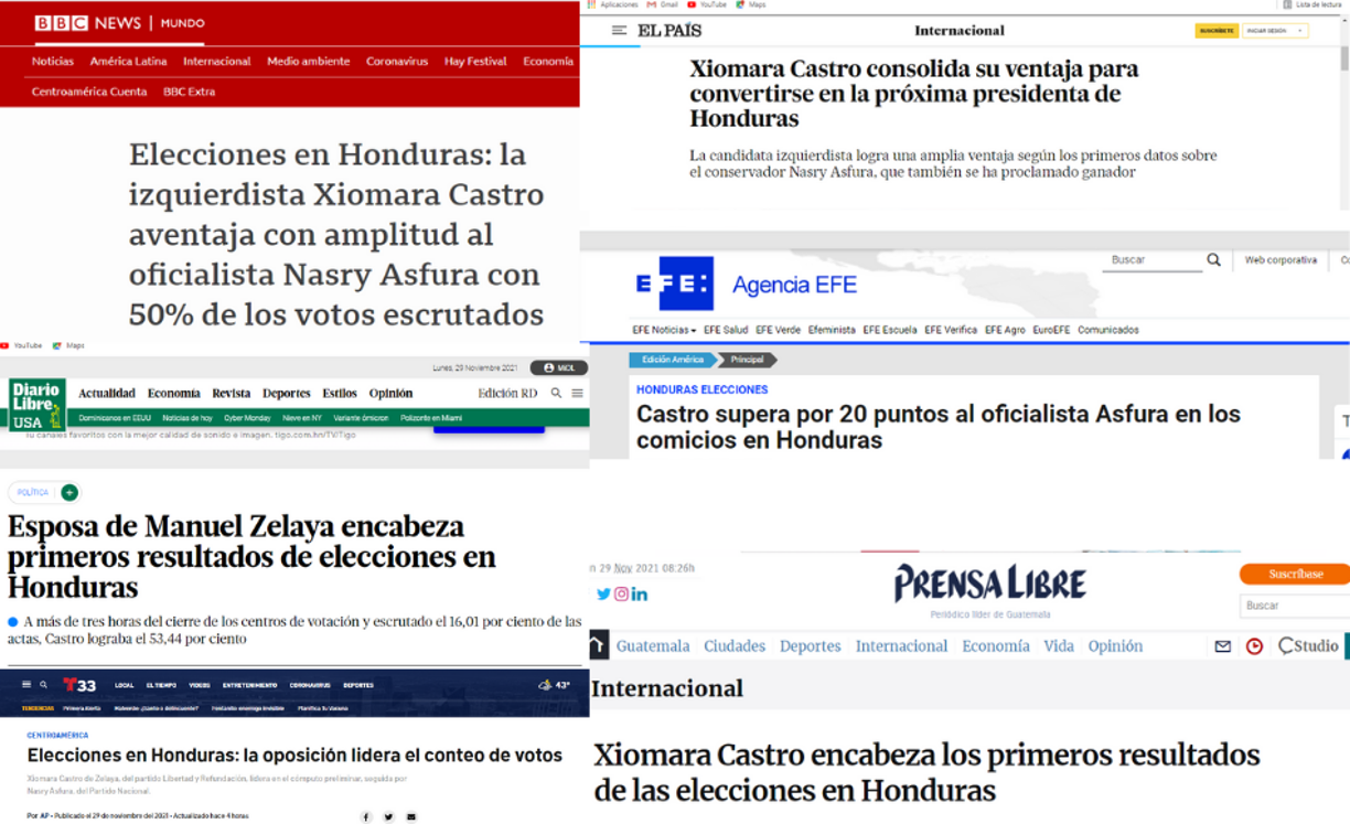 Los principales medios internacionales y agencias de noticias amanecieron este lunes informando sobre los comicios en Honduras.