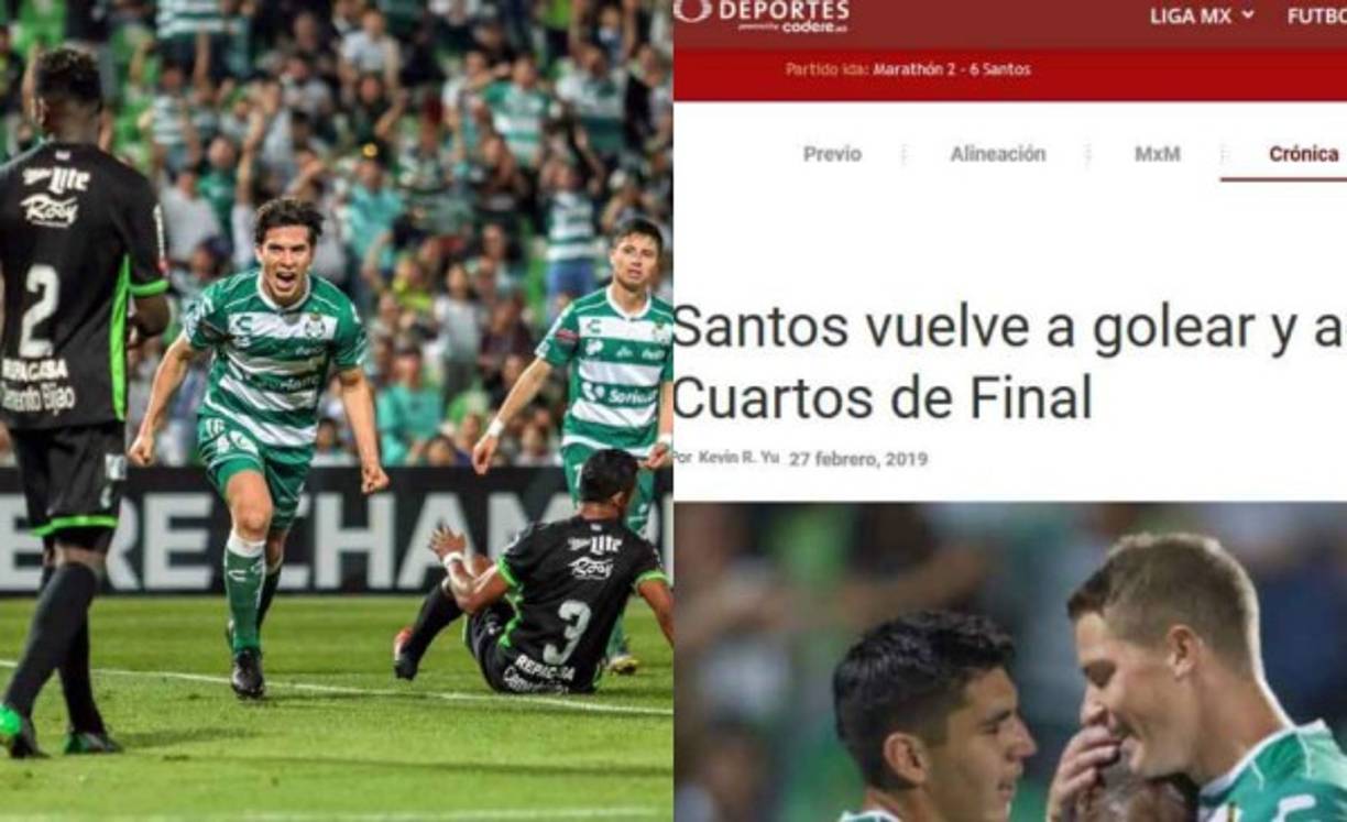 El Marathón fue goleado 5-0 y con un global de 11-2 le dijo adiós a la Concachampions tras sufrir ambas goleadas por el Santos Laguna. Mira lo que dice la prensa de México sobre la derrota del club hondureño.