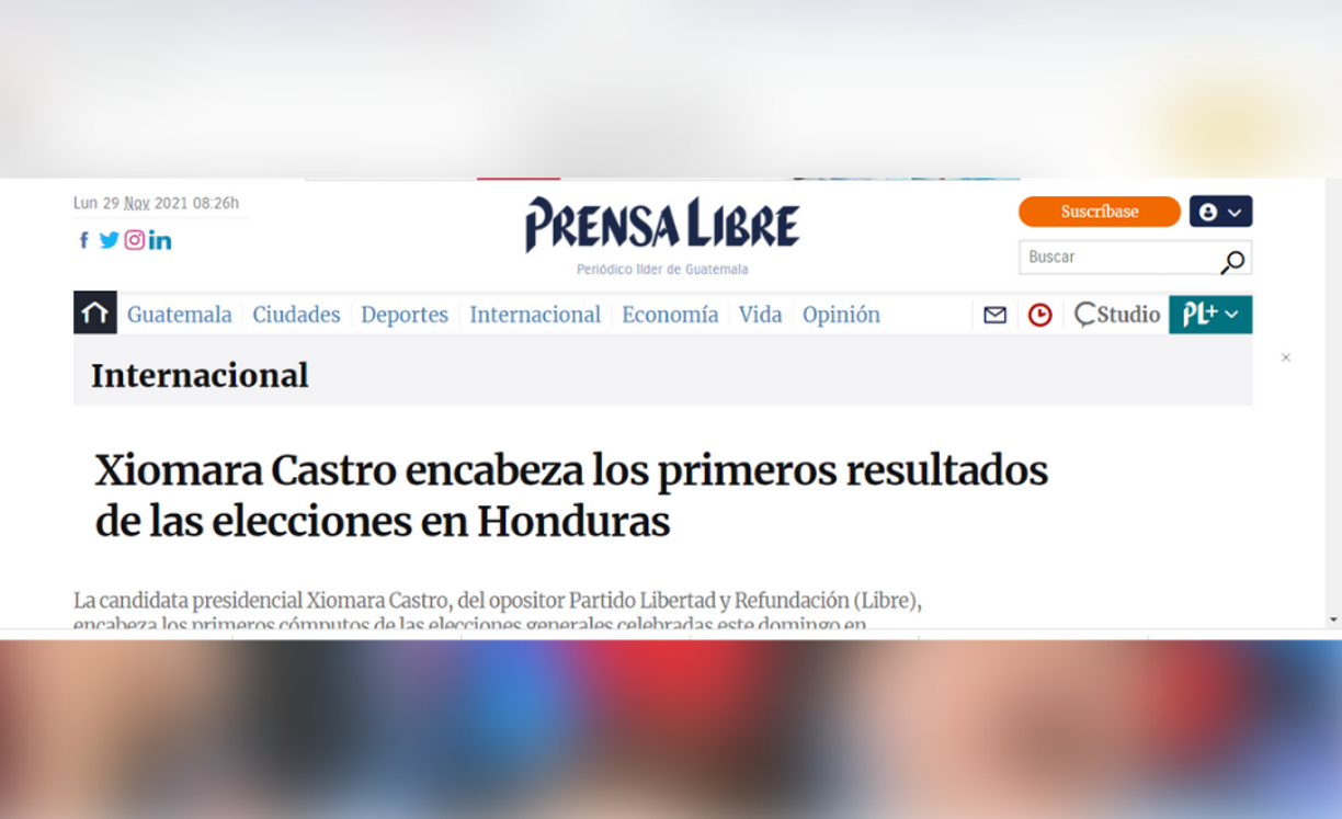 Prensa Libre de Guatemala destaca la ventaja preliminar de la alianza de Castro.
