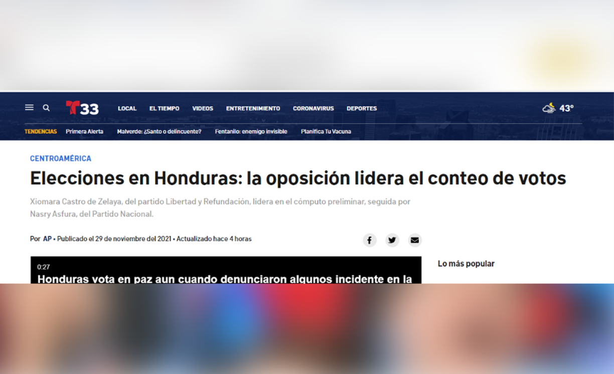 Telemundo 33, destaca el triunfo de la oposición en lo que va del conteo de votos. 