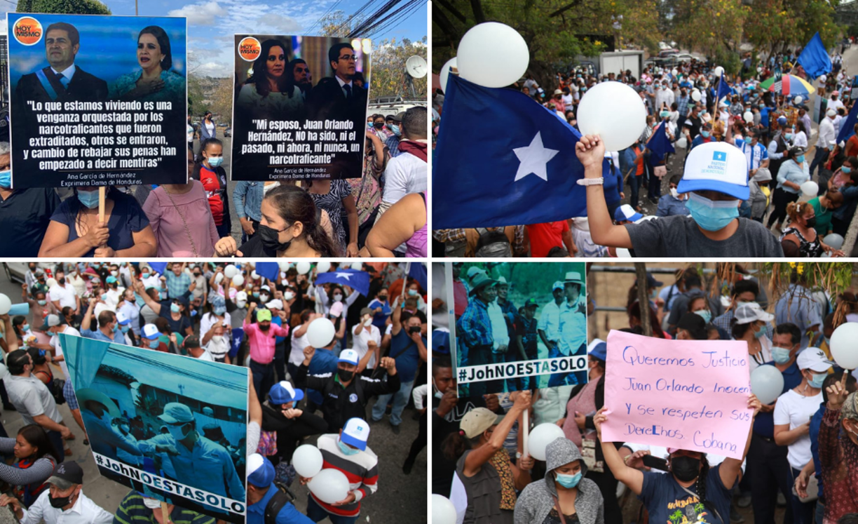 Seguidores de Juan Orlando Hernández se han apostado en las afueras de la CSJ.