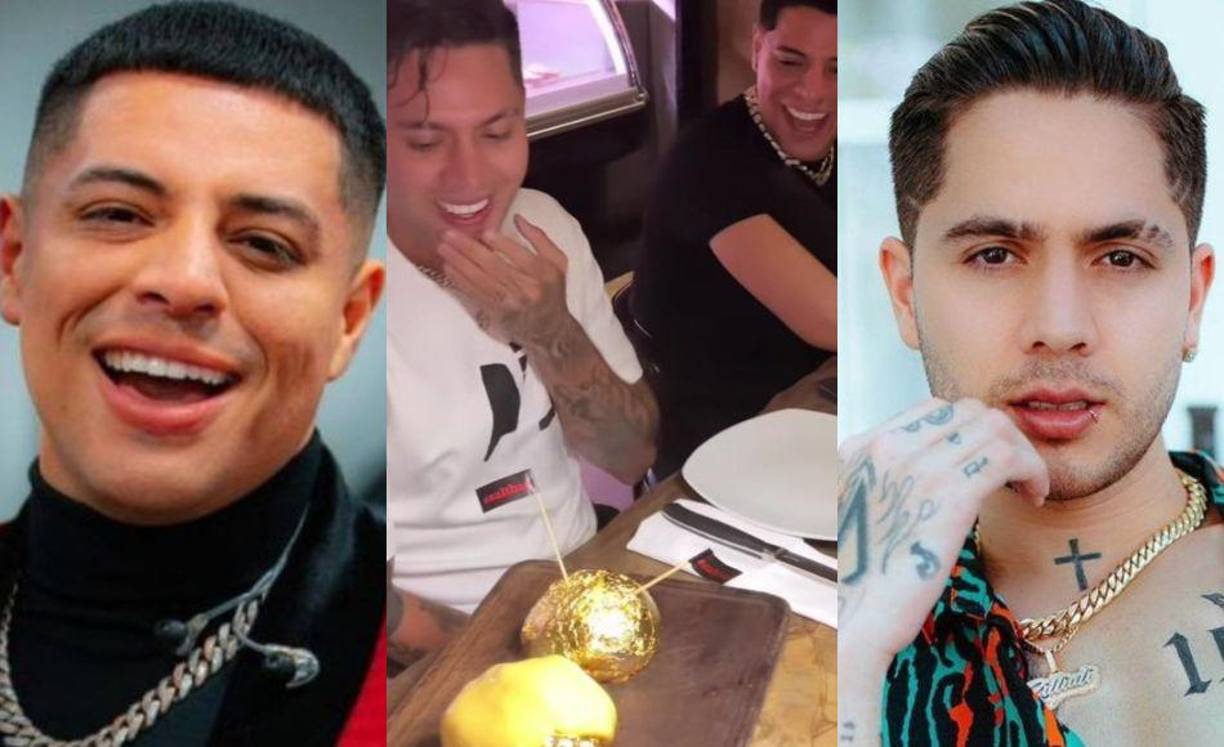 Los cantantes cenaron juntos para celebrar que el nuevo tema del Grupo Firme rebasó en YouTube los 2 millones de reproducciones.