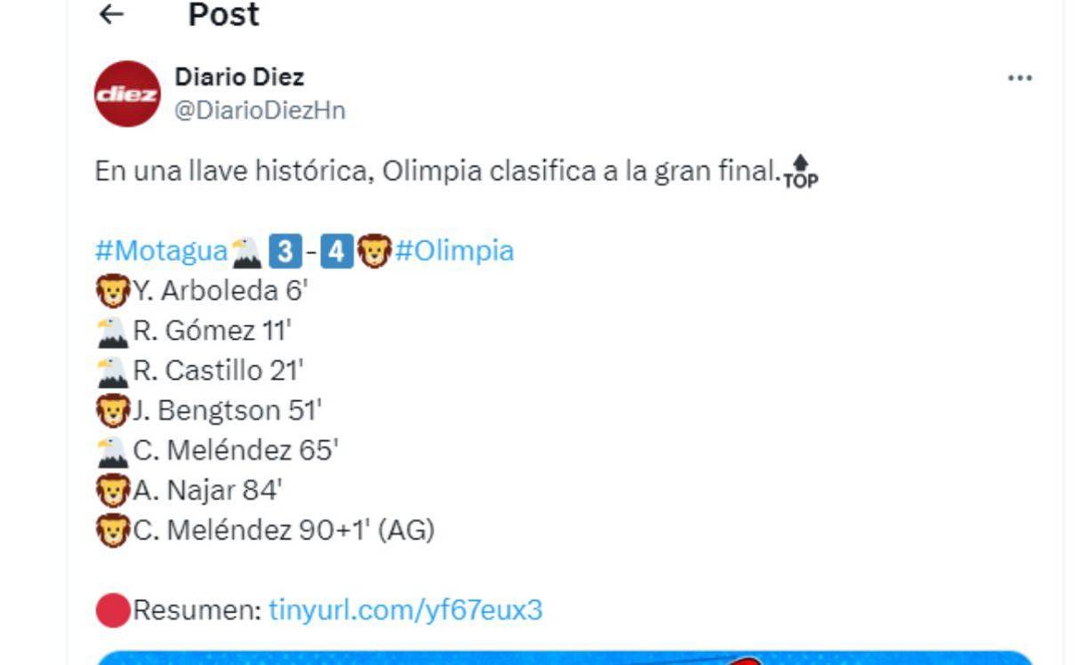 ”En una llave histórica, Olimpia clasifica a la Gran Final”, mencionó Diario Diez. 