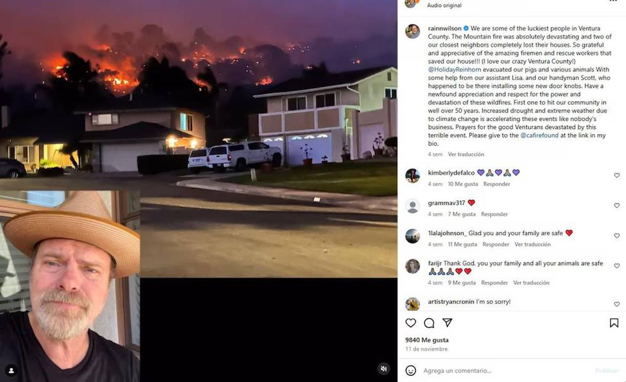 <b>La vivienda sufrió daños “muy severos”</b>, aunque no fue completamente destruida como sucedió con algunas de las propiedades vecinas, un detalle que Wilson agradeció públicamente. Un momento crucial durante la emergencia fue la <b>evacuación de sus animales</b>. Su esposa, <b>Holiday Reinhorn</b>, demostró una notable serenidad al lograr sacar a <b>sus dos cerdos, Amy y Snorty</b>, del granero “en el último minuto”, mientras las brasas volaban peligrosamente sobre la colina.