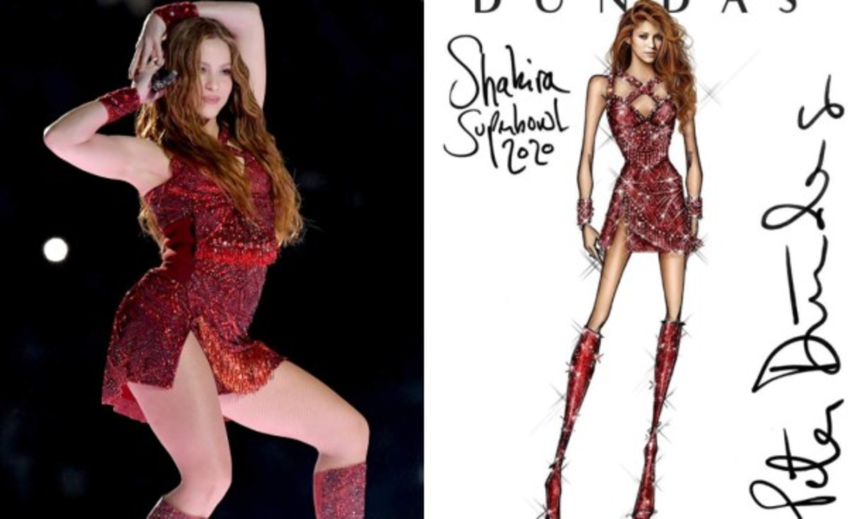 Empecemos por Shakira, la cantante colombiana eligió al diseñador Peter Dundas quien fuera director creativo de la marca italiana Roberto Cavalli hasta el 2015 y hoy al frente de la marca que lleva su propio nombre se lució en su empeño. El diseñador ha vestido a cantantes como Beyoncé y Rita Ora.<br/><br/>Para este primer atuendo, él quiso darle soltura a Shakira, el vestido está cubierto por unos 5 mil cristales de swarovski con un estimado de 10 mil dólares y las botas creadas para Shakira estaban formadas por 30.000 cristales y requirieron de 10 días de trabajo, se estiman que cuestan al menos unos 20 mil dólares sin las adaptaciones de los cristales.