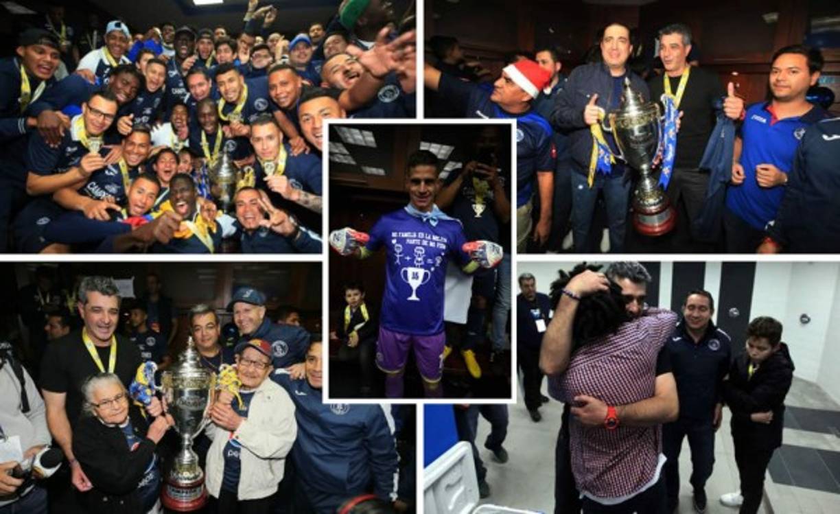 Las imágenes de la celebración del título del campeón Motagua en el camerino del estadio Nacional.