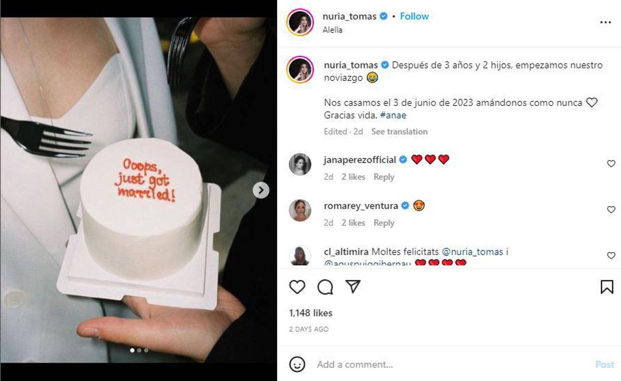 La publicación contó con un toque humorístico, diciendo que comienzan el noviazgo ahora, tras estar casados por lo civil y tener dos hijos.