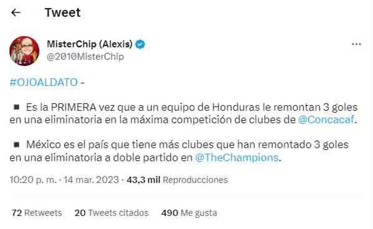 El estadígrafo español MisterChip compartió datos tras el 4-0 del Atlas ante Olimpia.