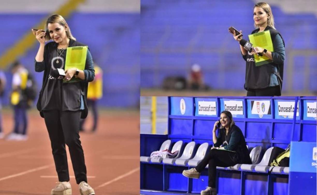 La hermosa rubia Tanya Rodríguez, presentadora de Televicentro, estuvo en el estadio Olímpico dando cobertura al partido de la Liga Concacaf.