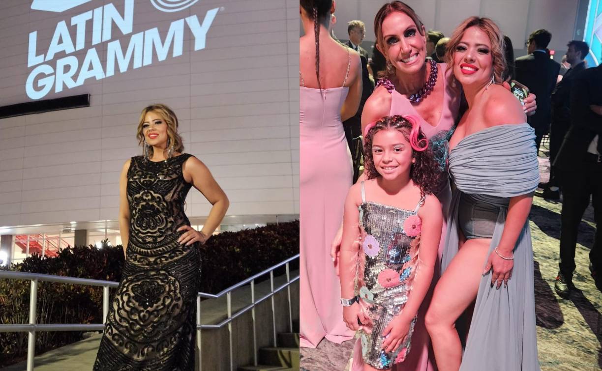 La presentadora y emprededora hondureña Marcela González asistió a varias galas de los premios Latin Grammy 2024 y aprovechó la oportunidad para capturar varias postales con los famosos. Cabe mencionar que la catracha estuvo acompañada de su hija Mía Marcella, de 7 años, quien se lanzó como cantante el pasado mes de abril en La Gran Fiesta Broadway de Los Ángeles. El padrino músical de la pequeña artista es el actor y cantante mexicano Pablo Montero y su Vocal coach es Karen Moon. 