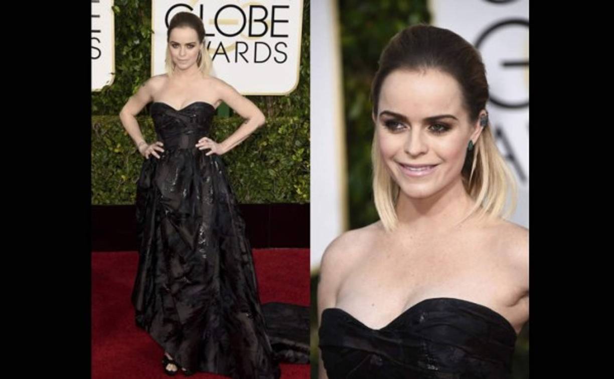 De inspiración gótica, Taryn Manning apostó por un vestido 'total black' con palabra de honor en forma de corazón y cola, que complementó con joyas de Doves by Doron Paloma. Muy recargado y gótico para la 'red carpet'