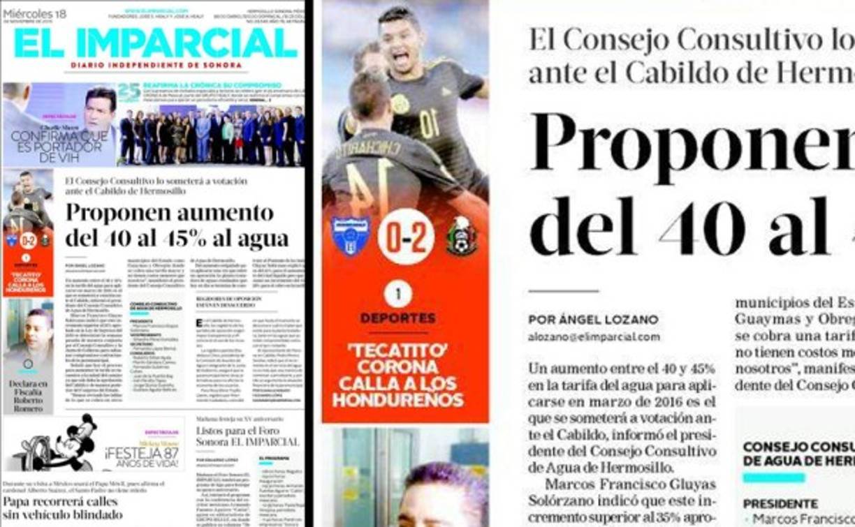 Diario El Imparcial destaca: ''Tecatito' Corona calla a los hondureños'