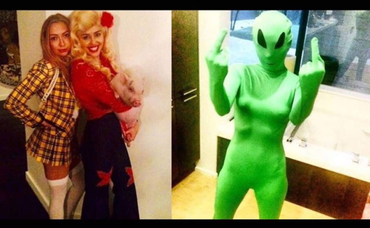 Miley Cyrus, controvetida como siempre, vistió un enterizo verde limón de alien.
