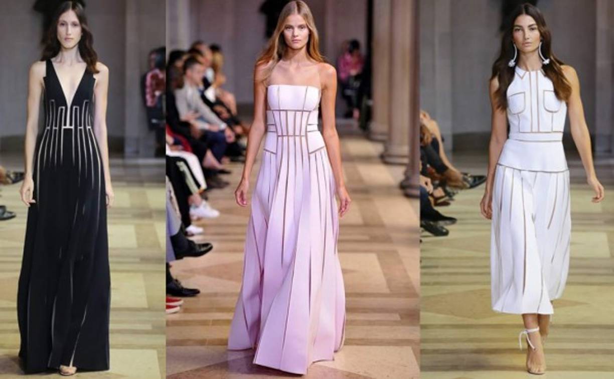 Su colección incluye finas capas de seda y variaciones de tejido técnico, desde apliques en tul a paneles completos que sugieren una ligereza que flota alrededor del cuerpo, una sensación de pliegues en movimiento.