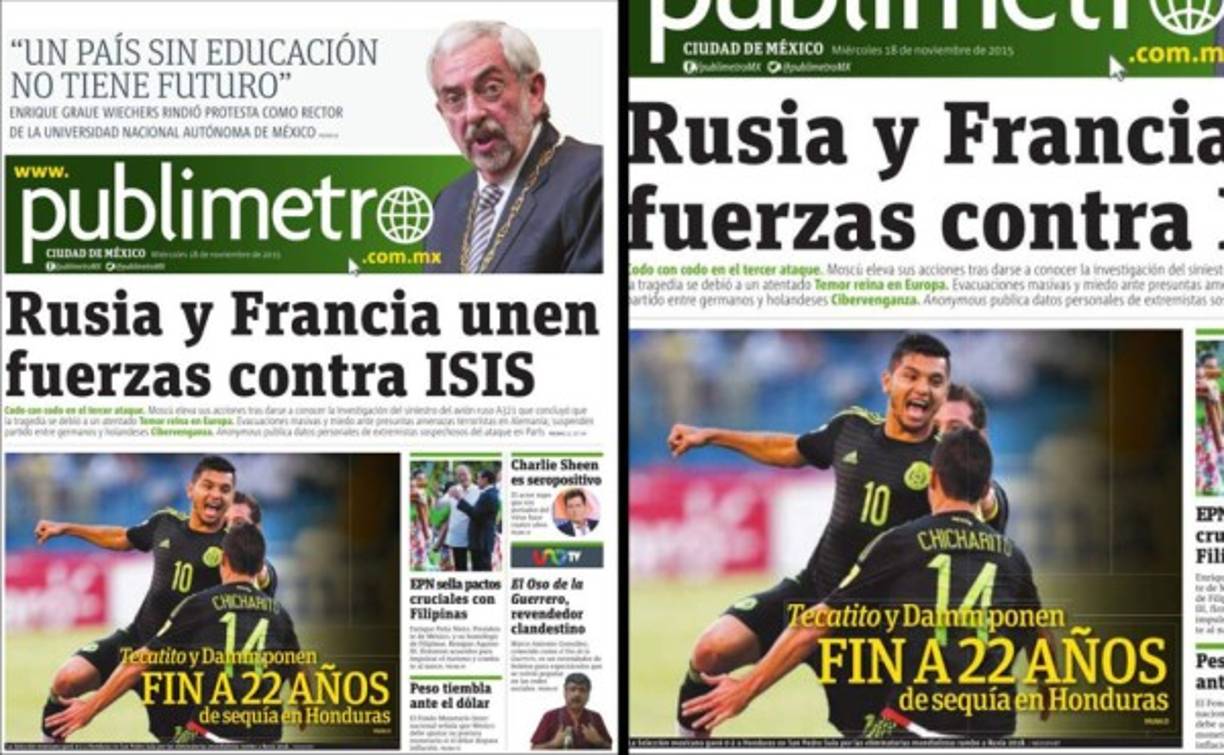 El Dario Publimetro exalta a el ''Tecatito' y Damm ponen fin a 22 años de sequía en Honduras'