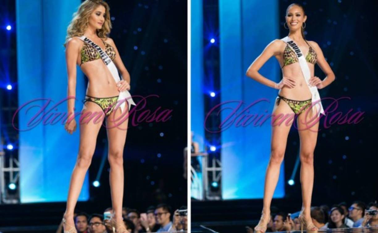 Las beldades modelaron los bañadores que lucirán el día del certamen.