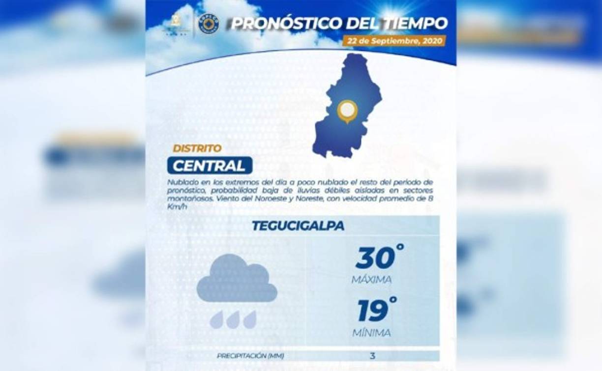 En Tegucigalpa existirán altas temperaturas después del mediodía pero las condiciones mínimas serán frescas.