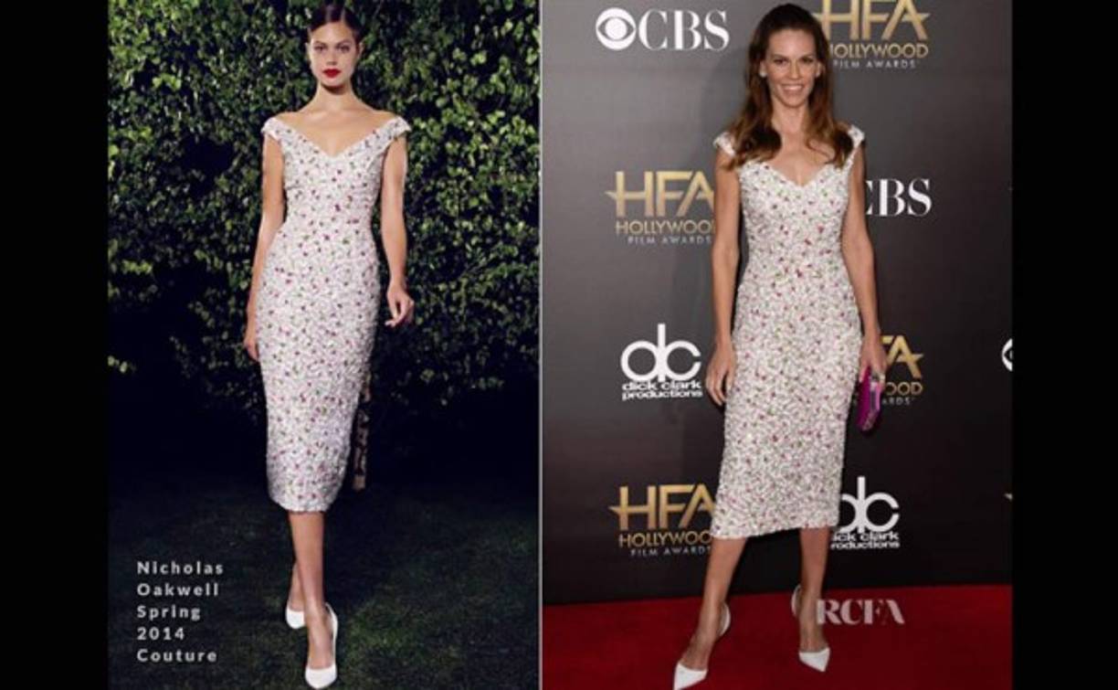 Hilary Swank vistió de Nicholas Oakwell Couture.