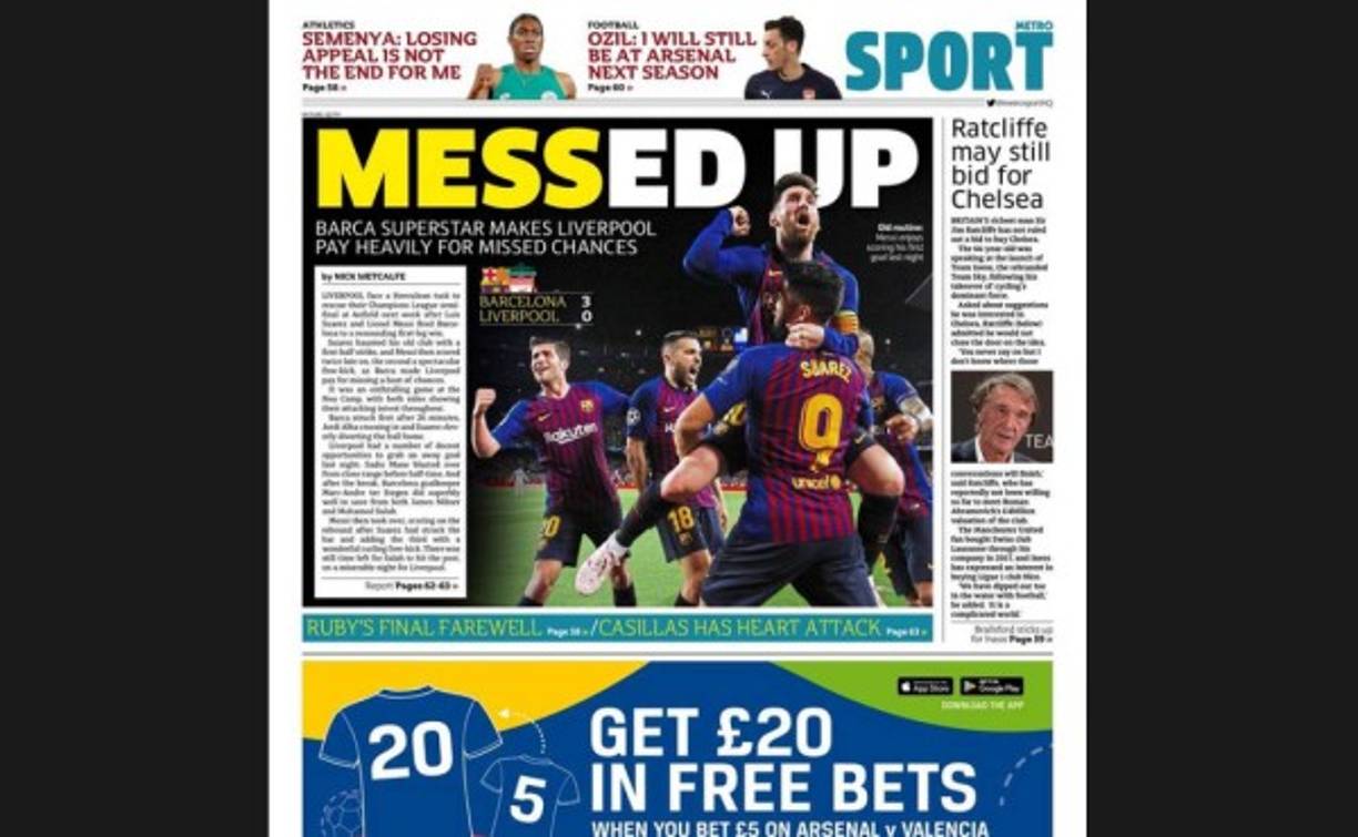 ¡Messidos! tituló otro de los diarios ingleses este jueves.