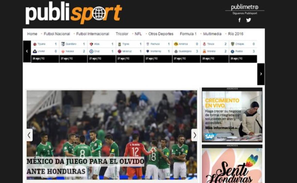 Publimetro.com: 'México da juego para el olvido ante Honduras. La Selección mexicana sigue mostrando un pobre nivel futbolístico y no se pudo reivindicar con la afición al empatar a cero goles con Honduras en el último duelo de la fase de grupos de la eliminatoria de la Concacaf rumbo a Brasil 2014'.