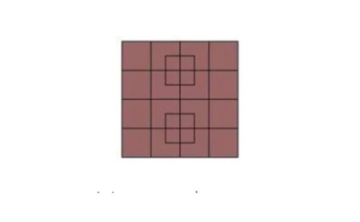 y por último 1 cuadrado de 4 x 4 unidades que es el más visible. <br/><br/>Entonces si sumamos: 8 + 18 + 9 + 4 + 1, la respuesta es 40 cuadrados