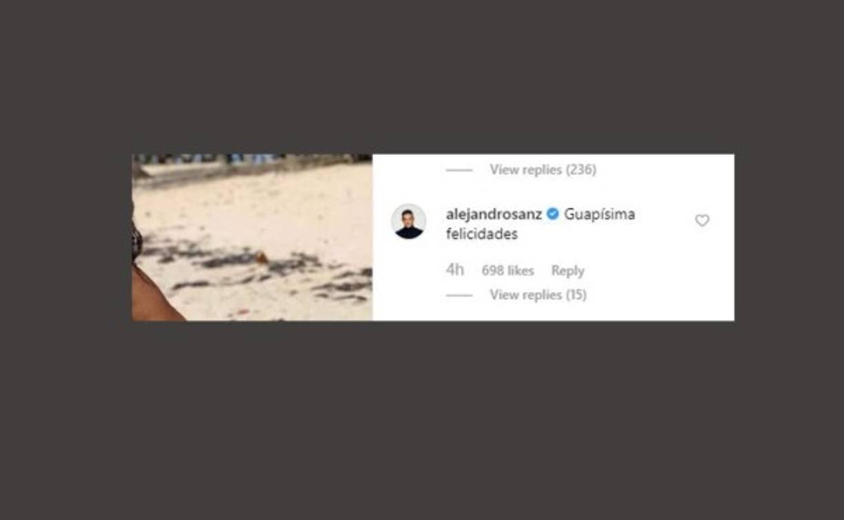 'Guapísica, felicidades', expresó Alejandro Sanz. Otro de los famosos que reaccionaron ante la monumental imagen fue Carlos Vives, quien envió felicitaciones a la actriz.