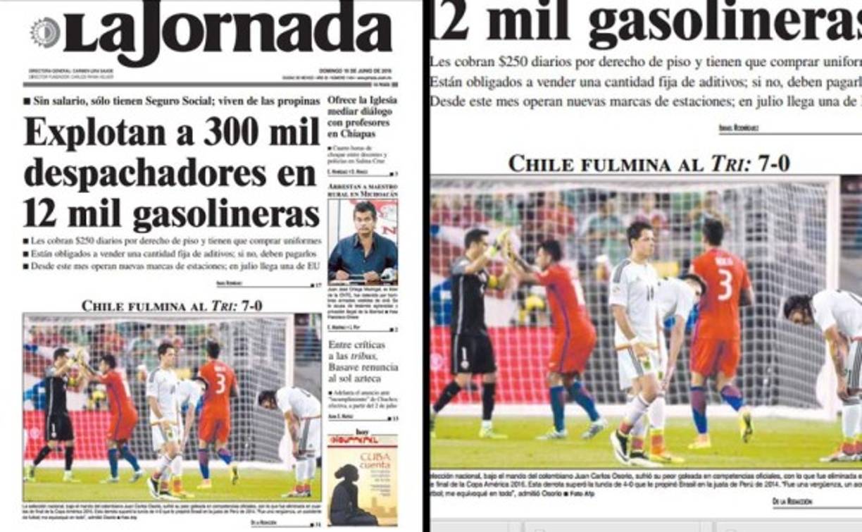Diario La Jornada, 'Chile fulmina al tri: 7-0'.