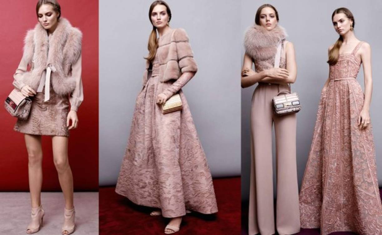 En la colección Pre Fall de Elie Saab figuran las estolas y boleros, en tonalidades como el negro, morado y rosa cuarzo.