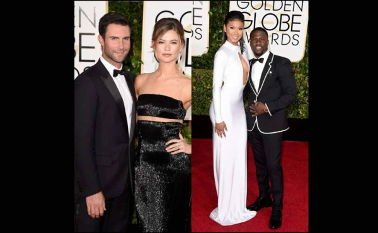 Adam Levine y Behati Prinsloo. Eniko Parrish y Kevin Hart.