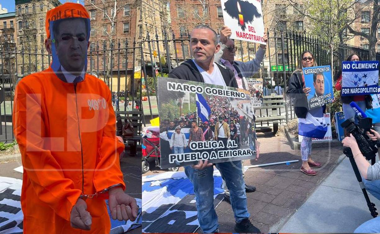 Varios compatriotas llegaron este viernes a las afueras de la Corte del Distrito Sur de Nueva York, donde comparecerá en primera audiencia el expresidente Juan Orlando Hernández