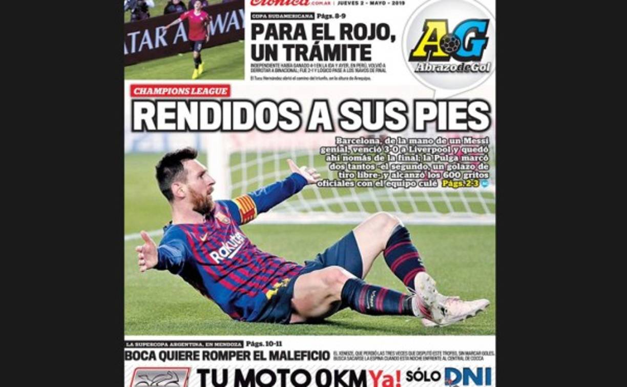 El diario Abrazo de gol lo describio como 'rendidos a sus pies'.