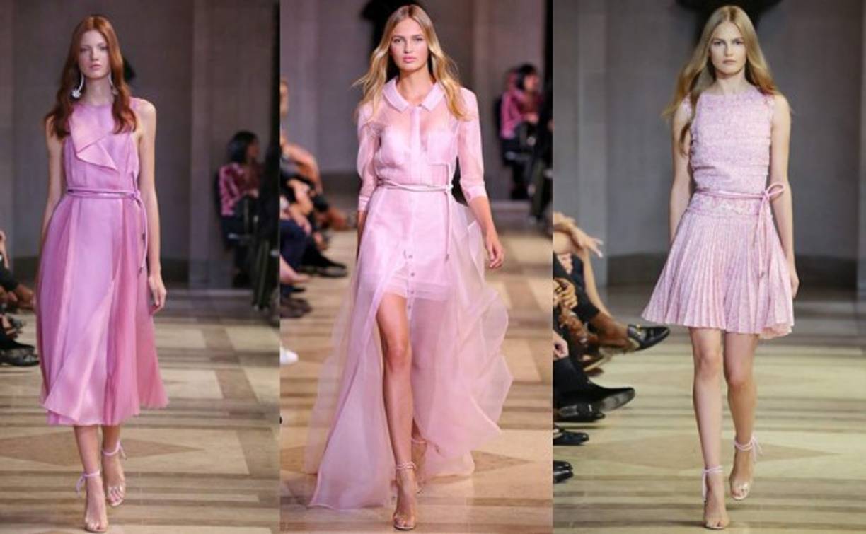 El rosa cuarzo transmite candidez y una femenina dulzura que Carolina Herrera supo proyectar a la perfección en su colección primaveral para este año.