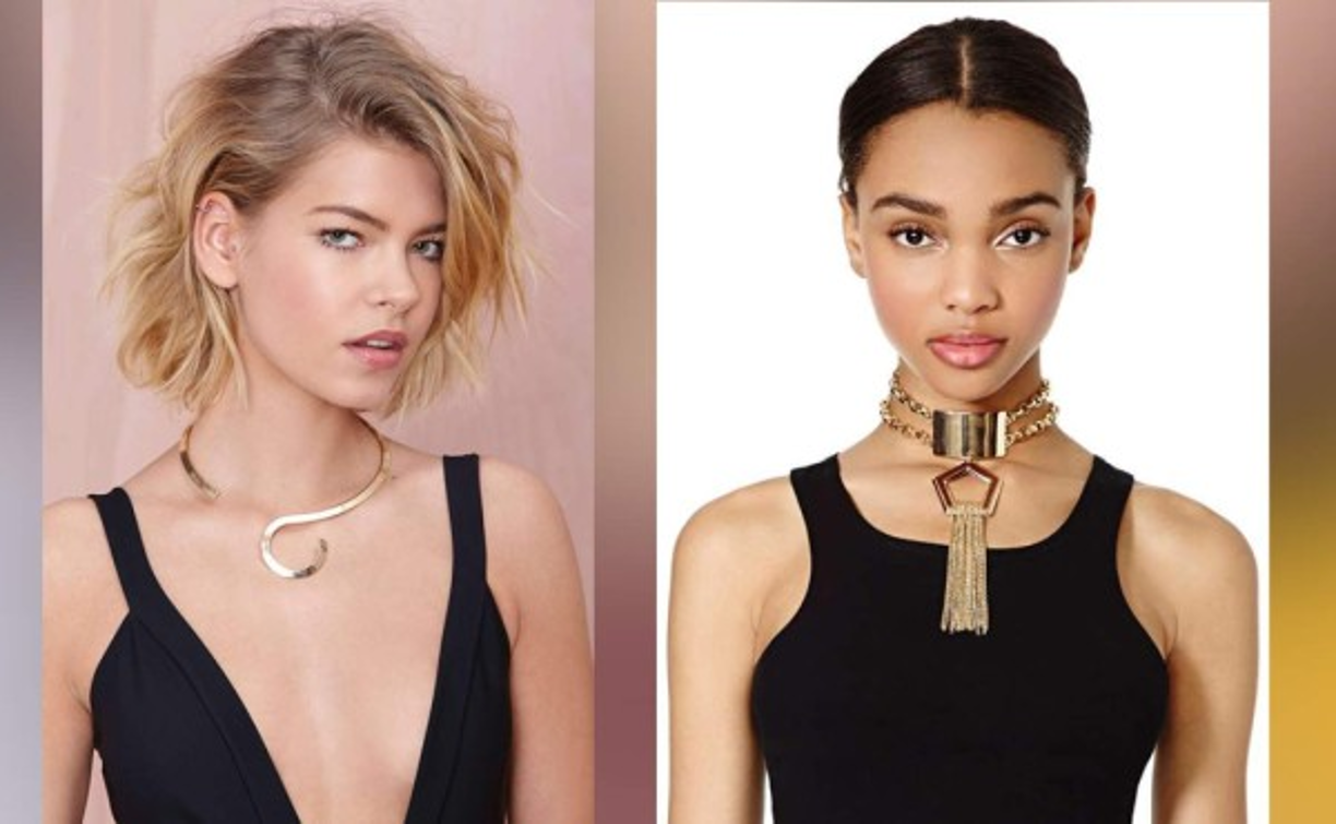 Los omegas abiertos con diseños realzan los escotes. Los choker con dijes largos como este son sensacionales para looks casuales.