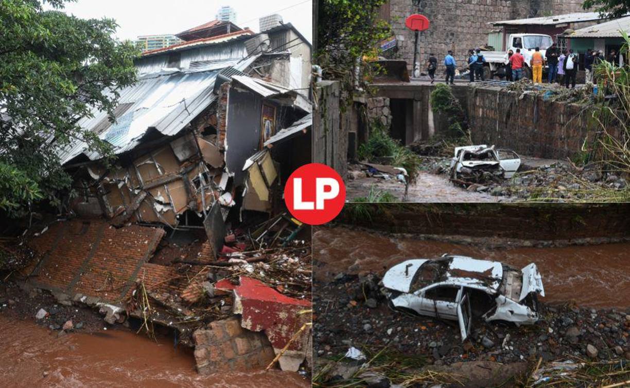 Una vez más, la vulnerabilidad de Tegucigalpa, capital de Honduras, quedó evidenciada luego de las lluvias registradas durante la noche del jueves y madrugada de hoy viernes, las cuales dejaron casas colapsadas, automóviles arrastrados por la corriente, árboles caídos y hasta un enorme socavón en una reconocida residencial de la ciudad. Fotografías: AFP / EFE