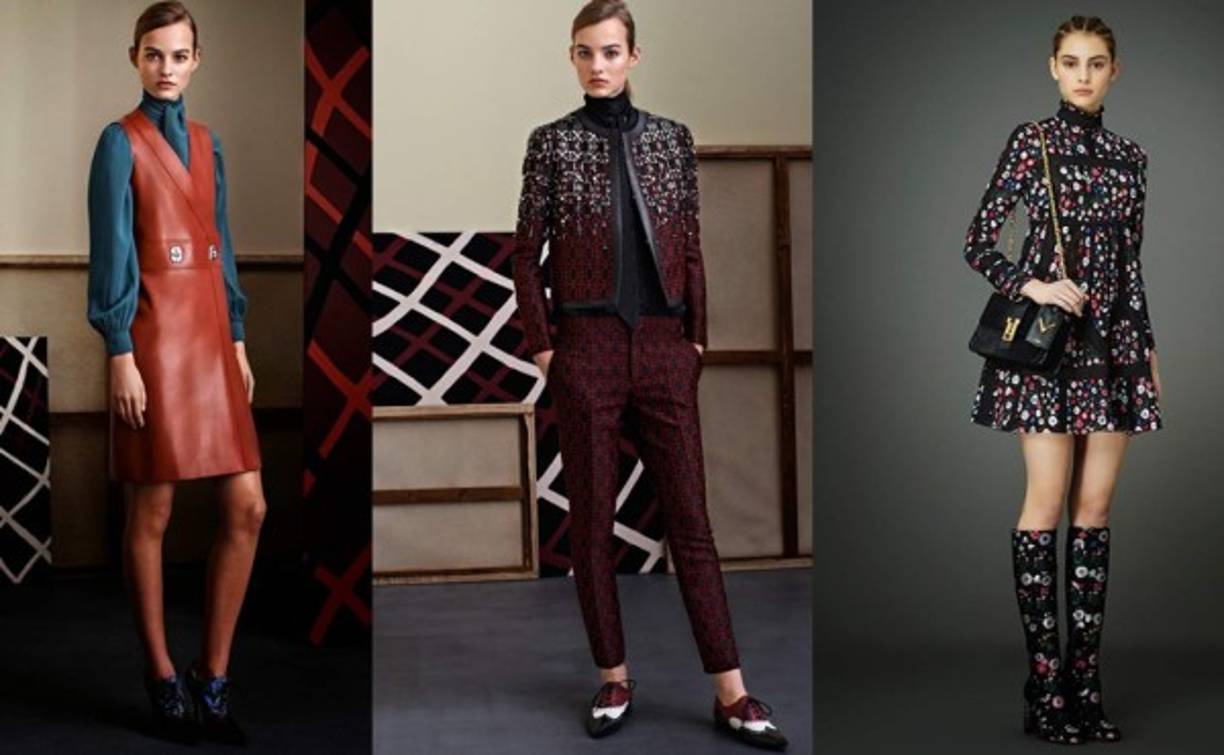 En la colección Pre Fall, Valentino incluyó blusas con cuello cisne con lazo para usar con overoles, pantalones o minivestido.