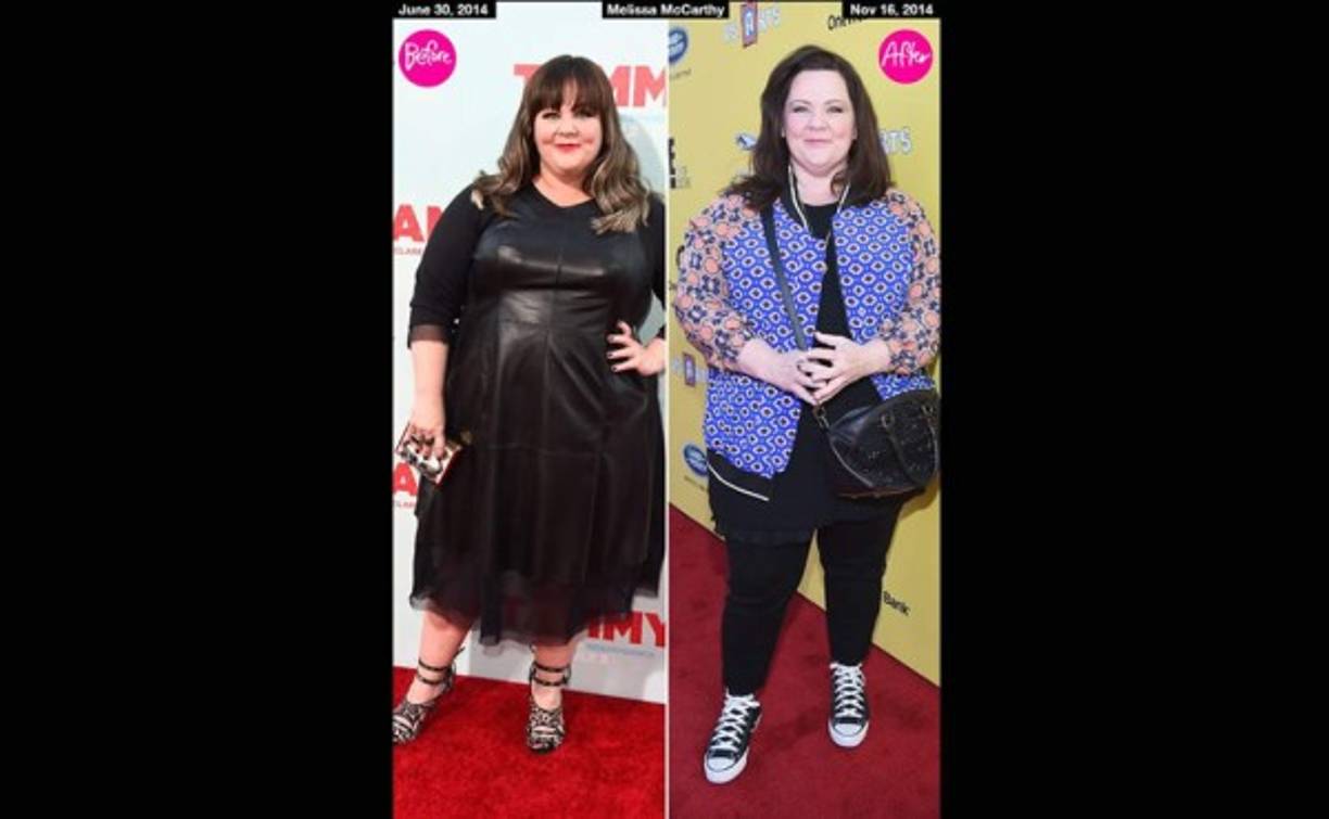 <br/>La protagonista de la serie 'Mike & Molly' se mostró con pantalones negros, polera negra y chaqueta de colores con estampados. A través de este look casual, se pudo ver su figura sin los casi 20 kilos.<br/>