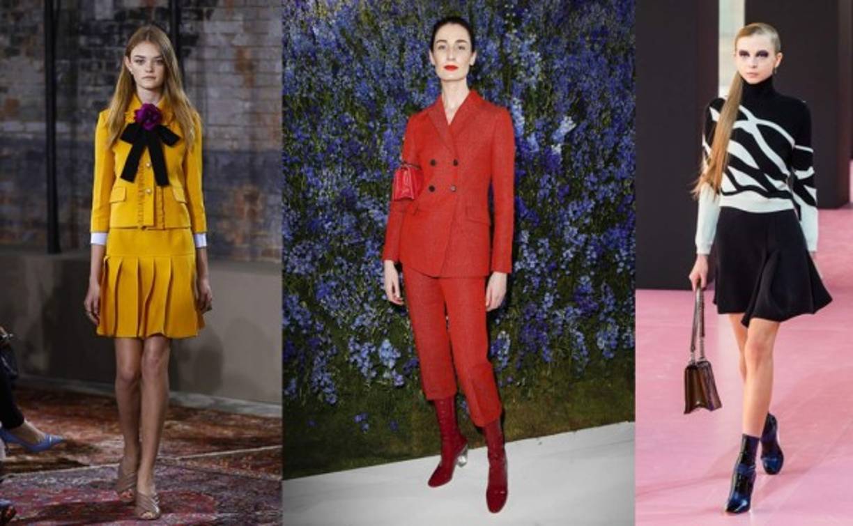 Ya ses el traje estilo MOD de Gucci con lazo, el traje pantalón de Prada o en falda de Christian Dior, con cualquiera de estas tres propuestas te verás moderna y elegante en la oficina. El largo de la falda de preferencia que sea a la rodilla.