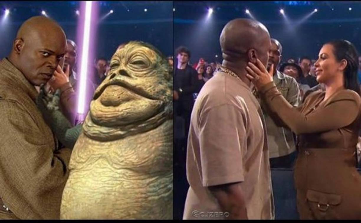 En esta imagen comparan a Kanye y Kim con Mace Windu y Jaba de Star Wars.