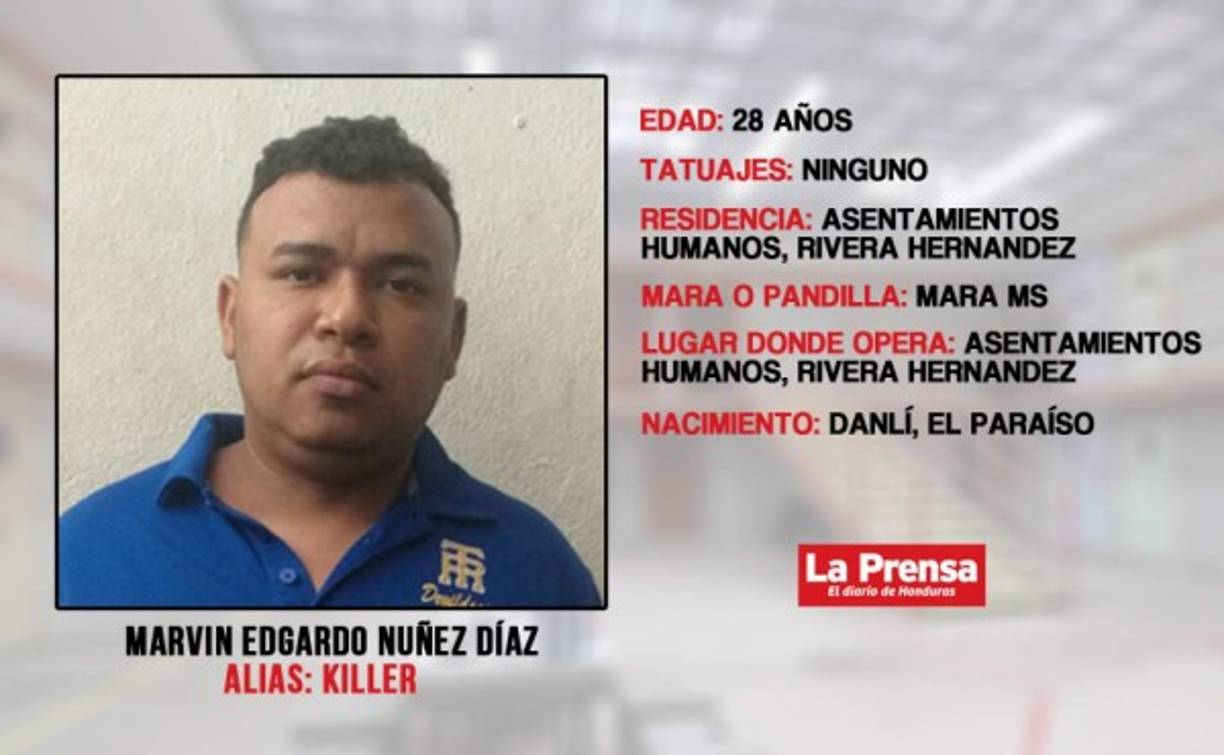 Marvin Edgardo Núñez Díaz, Jefe de la Mara Salvatrucha en el sector de la colonia Asentamientos Humanos, está involucrado en el cobro de la extorsión en diferentes negocios de la zona norte de Honduras, según las autoridades. También es autor intelectual de varias muertes de policías, militares y agentes de la FNA a nivel nacional.