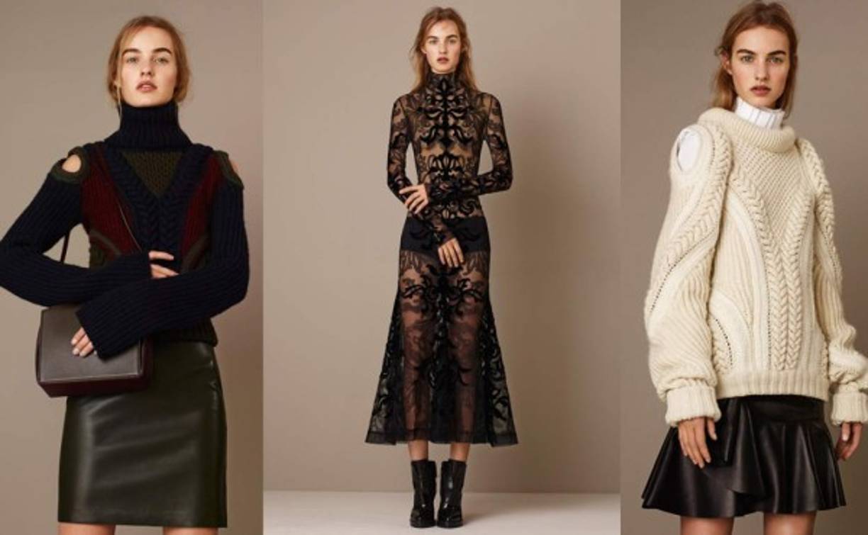 Alexander Mcqueen conquista con suéteres y vestidos. Se nota la influencia del estilo victoriano, también de moda esta temporada invernal.