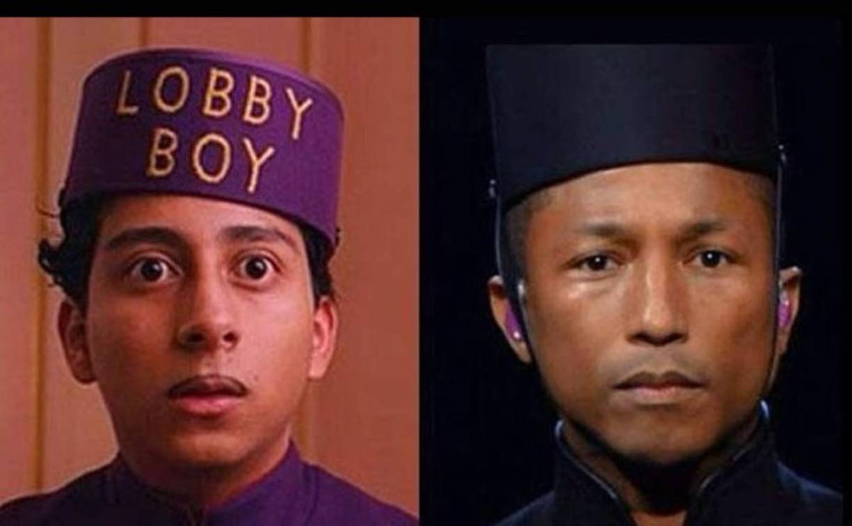 Pharrell Williams comparado con el personaje de 'Zero Moustafa' en la película nominada al Oscar 'Gran Hotel Budapest'.