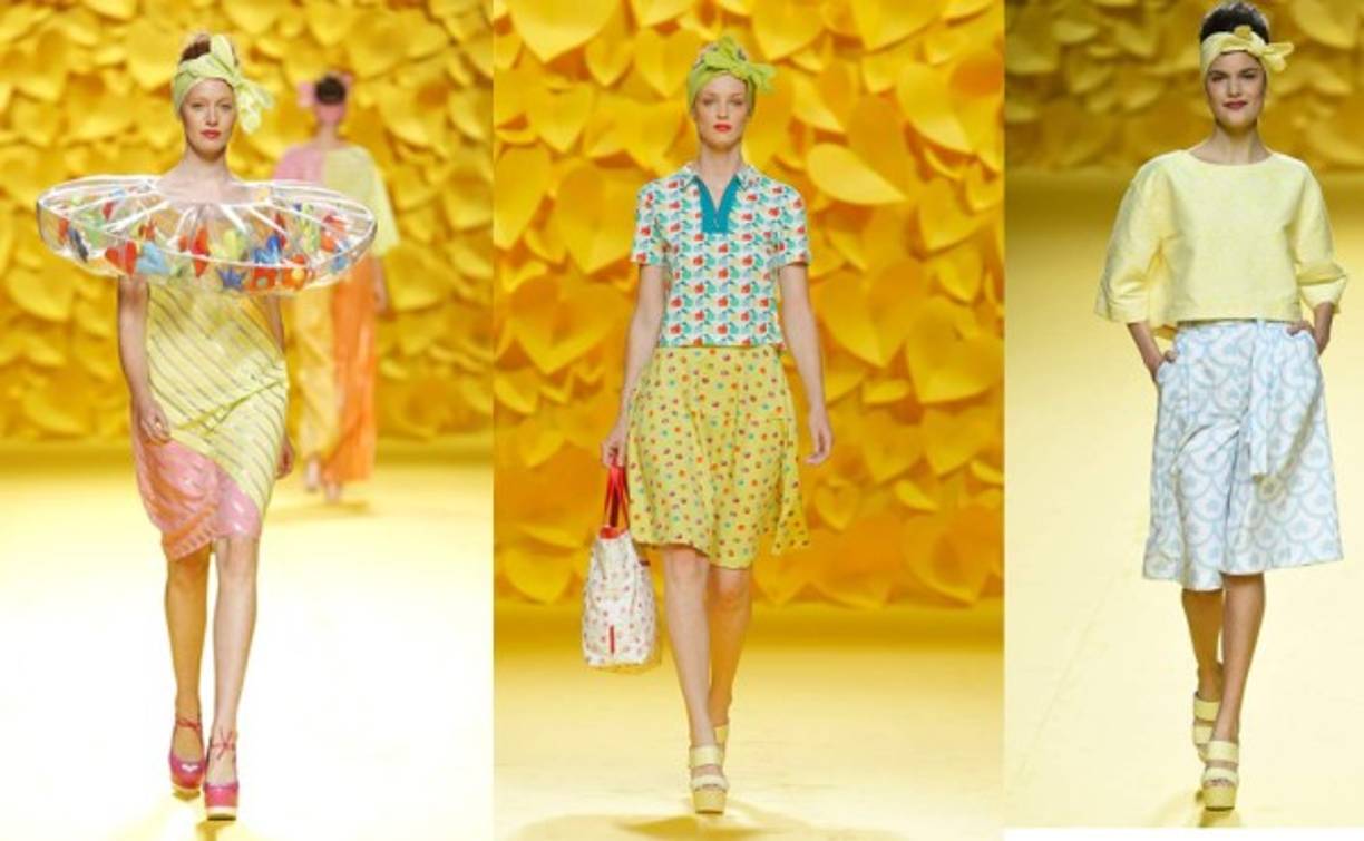 Ruiz de la Prada se inspiró en el estilo de los años 40 y 60 para crear prendas como la falda en forma de A, los tops de cuello bardot o los pantalones de pernera ancha.