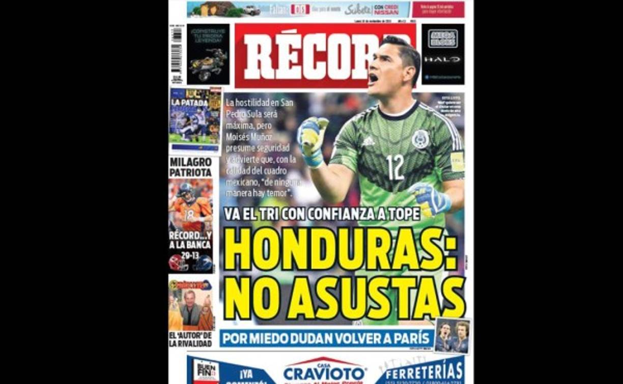 Otra portada de Record: 'Honduras: No asustas'.