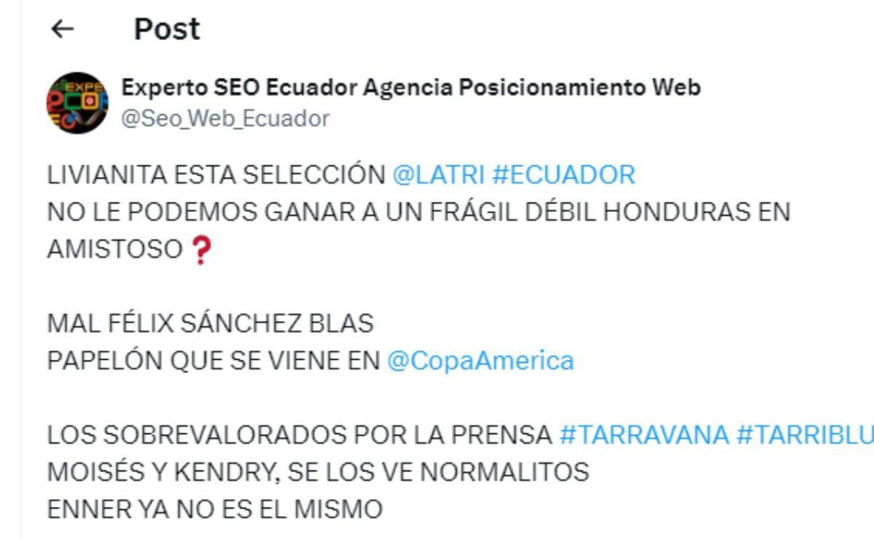 ”No le podemos ganar una frágil y débil Honduras”, dijo un ecuatoriano cuando el juego estaba empatado.