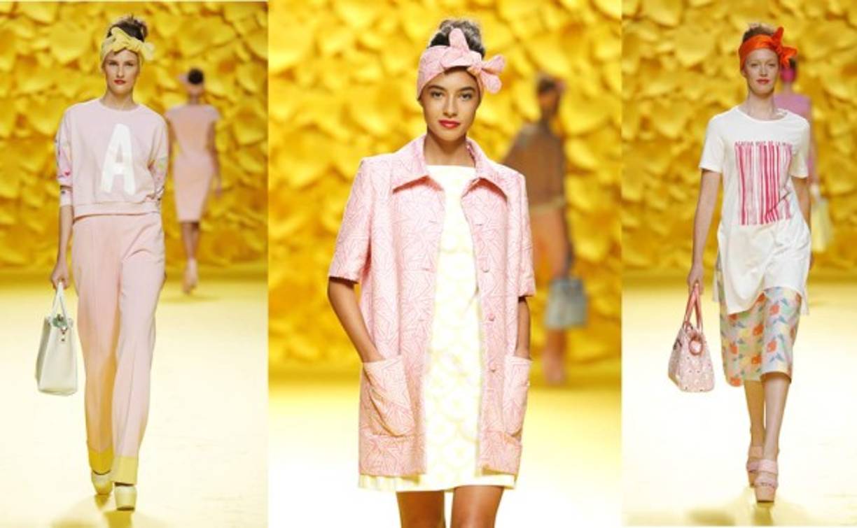 Ágatha aprovecha la tendencia rosa para apostar por este color para la próxima primavera y construir muchos de sus looks, tanto en versión total look como asociados a vibrantes naranjas, verdes o azules.