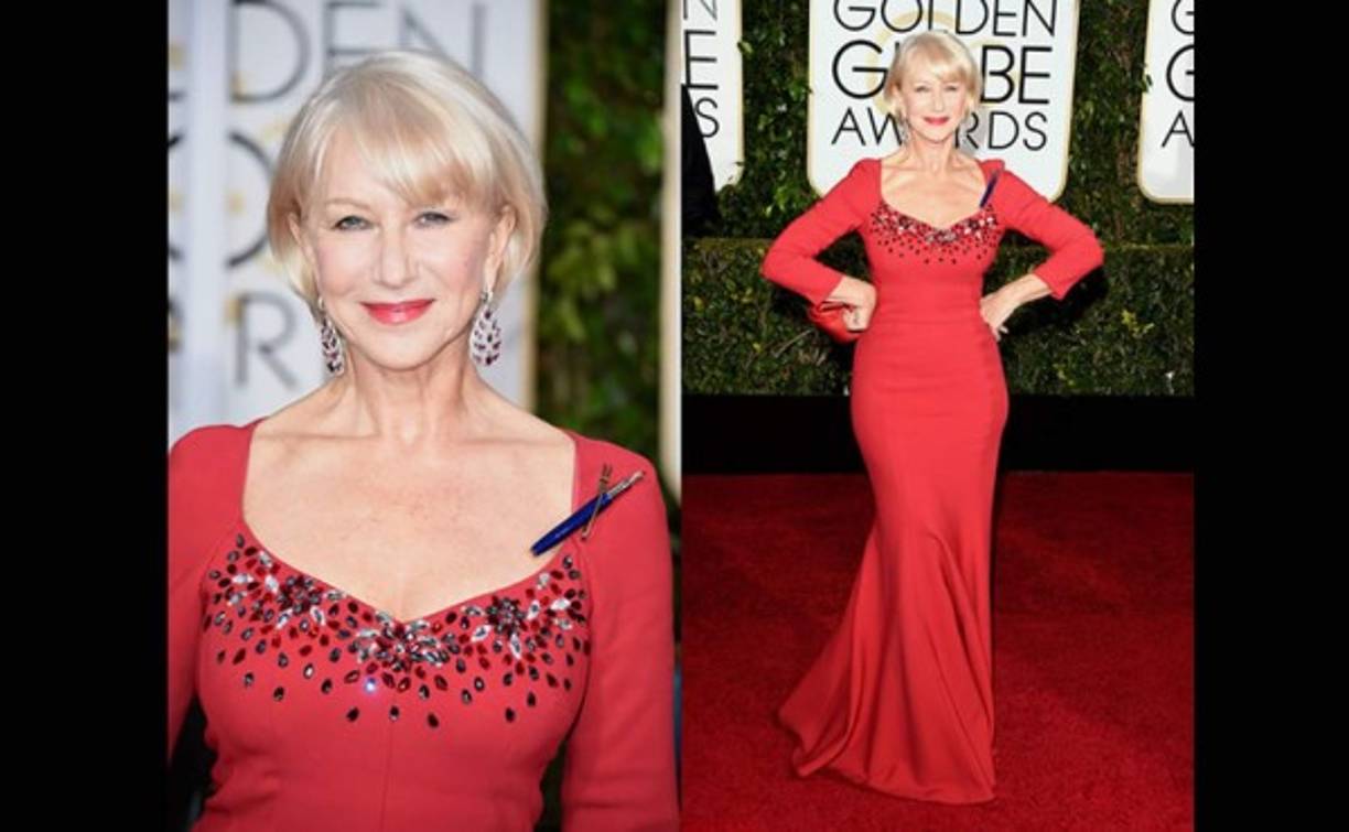 Helen Mirren de rojo.