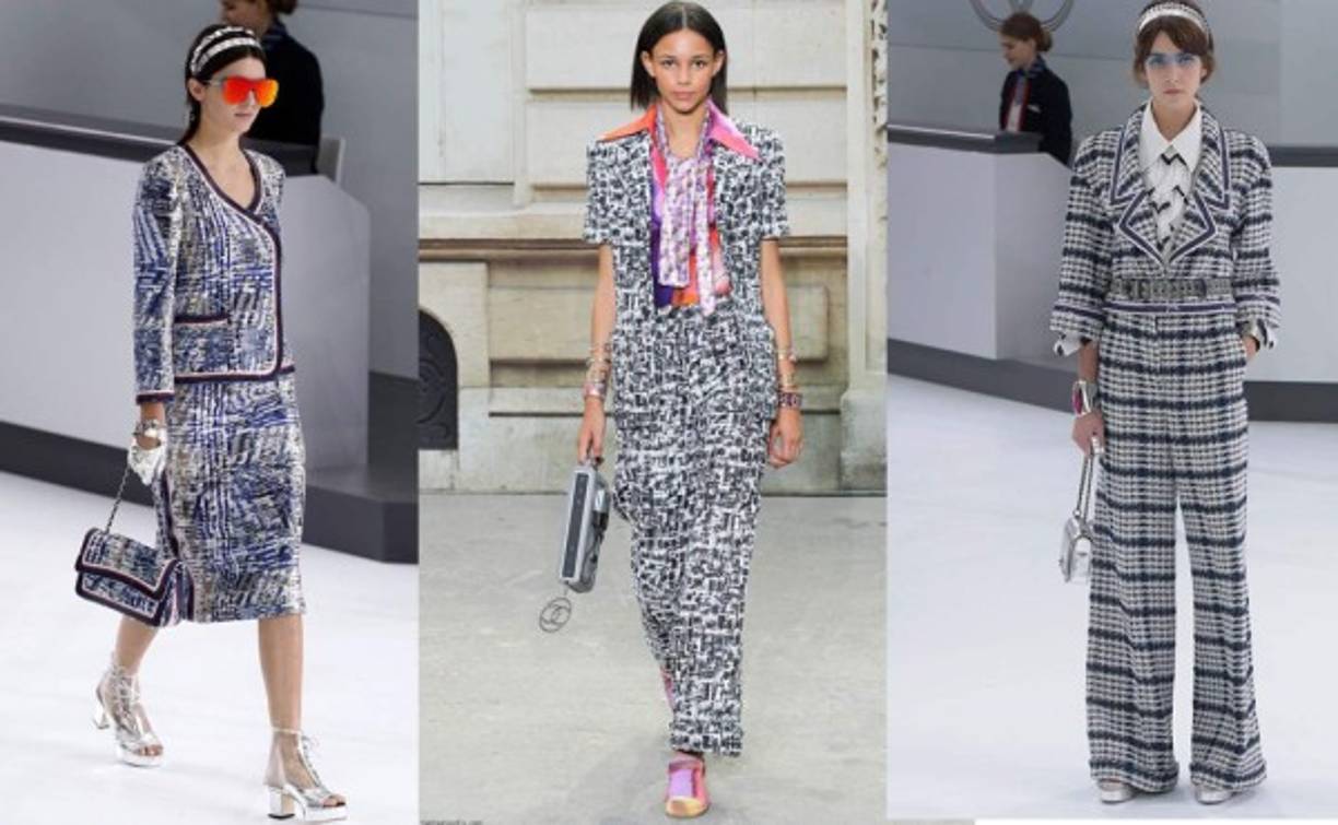 Los trajes sastre con el corte clásico en las chaquetas Chanel se renuevan con texturas ligeras.