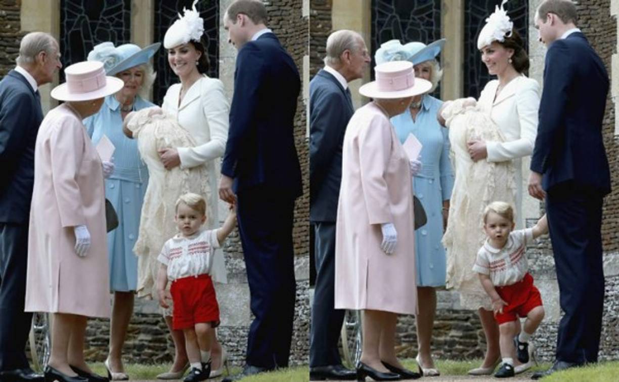 Guillermo tenía de la mano a Jorge, que lucía unas bermudas rojas y un polo blanco con detalles también en rojo.