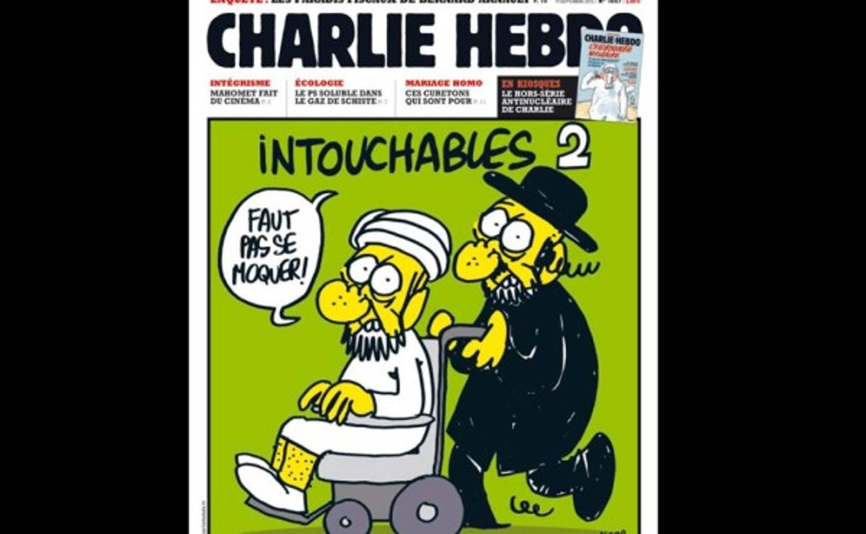 El 19 de septiembre de 2012 el semanario satírico publicó en su portada una imagen alusiva a la película 'Intocable'. En ella se veía a un imán empujado en su silla de ruedas por un rabino con el título 'Intocables 2: no se rían'. Además, la última página incluía dos caricaturas del profesta desnudo.